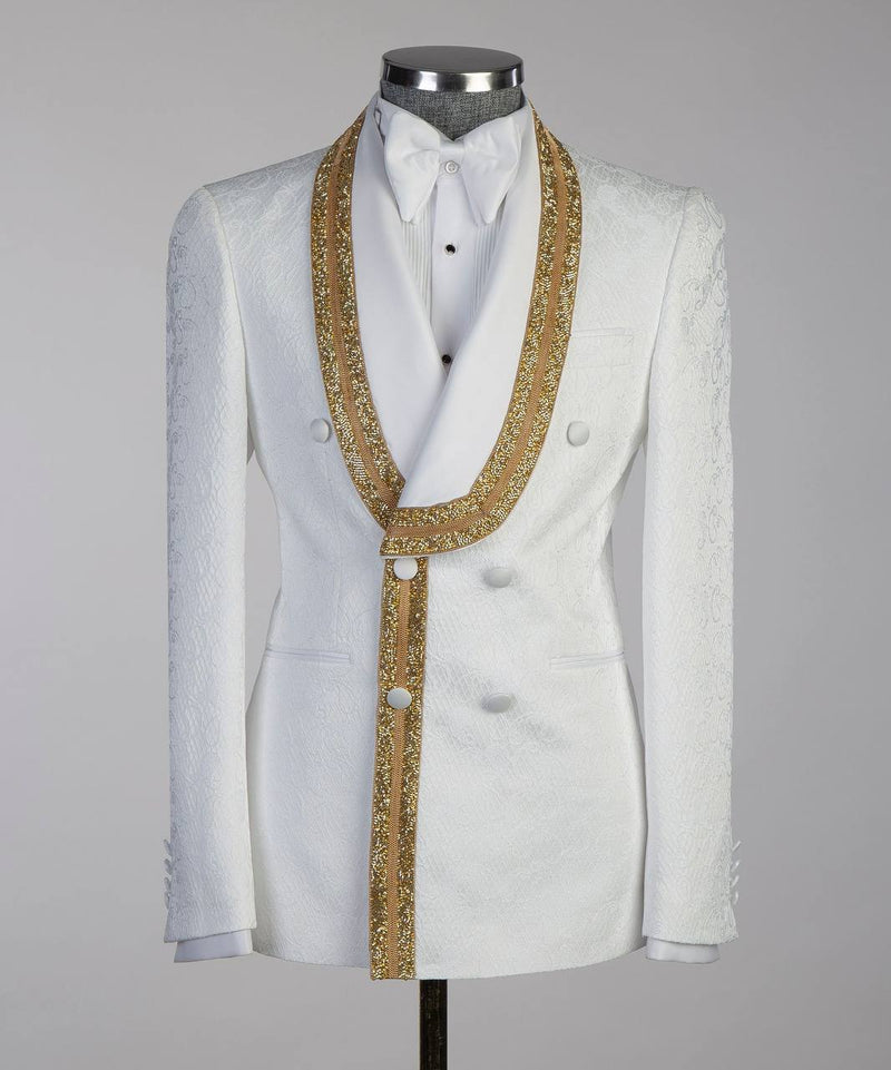 Men’s White Golden Carpi Tuxedo Suit