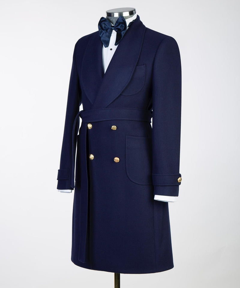 Navy Blue Belted Men’s Coat