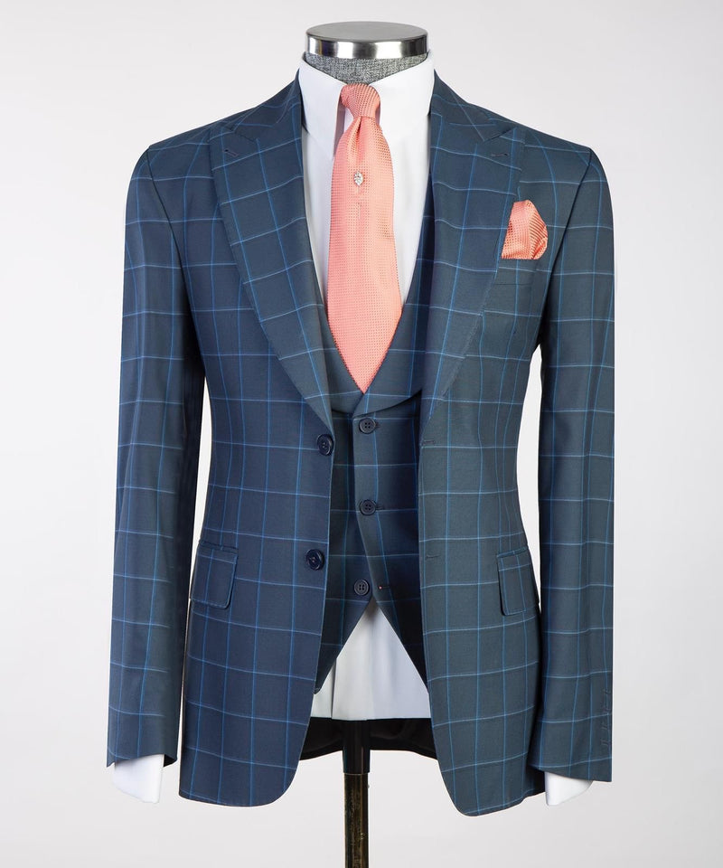 Men’s Blue Plaid Business Suit