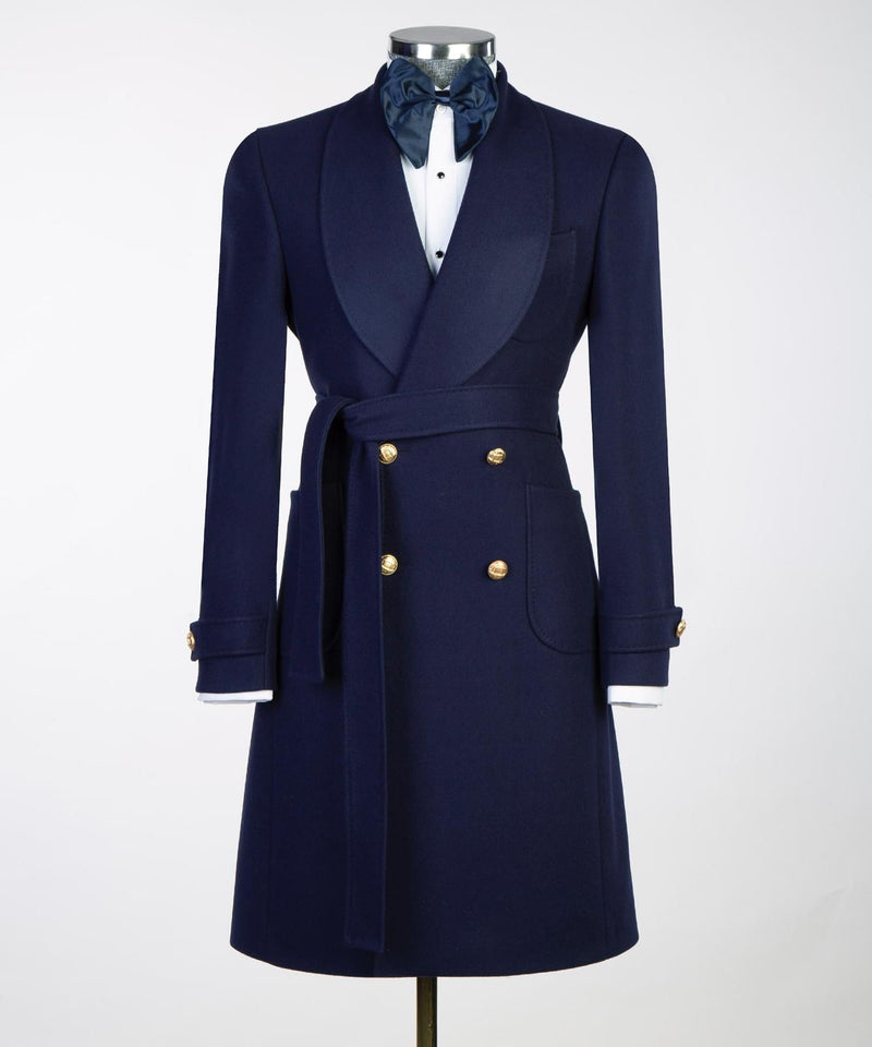 Navy Blue Belted Men’s Coat