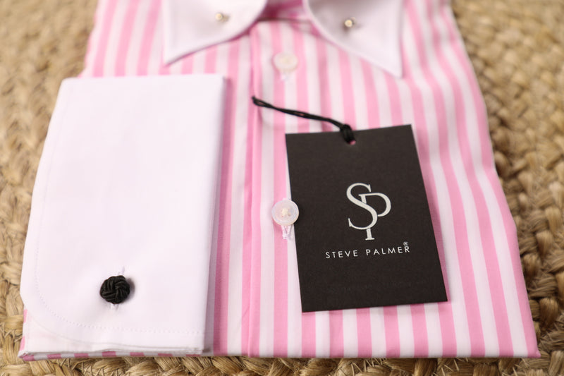 Pink Stripes Pin Collar Shirt