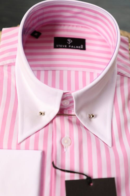 Pink Stripes Pin Collar Shirt