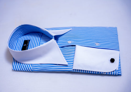 Men’s Blue Striped Collar Shirt