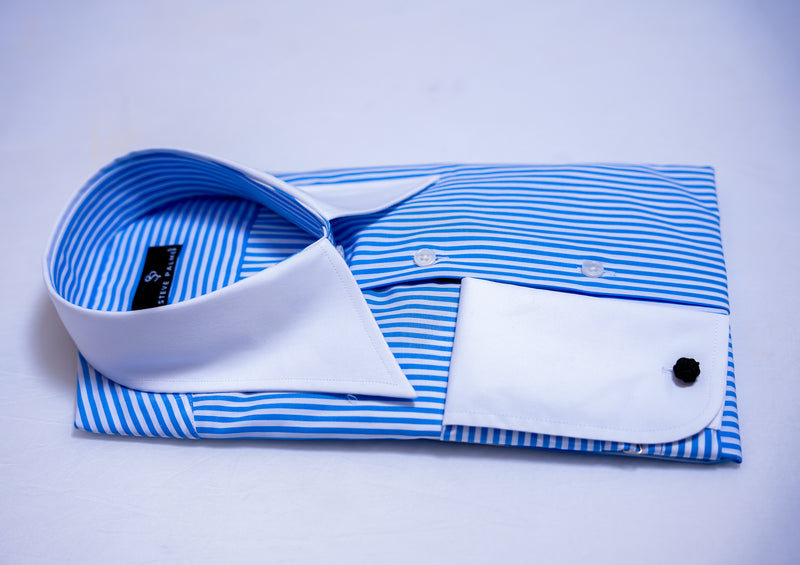 Men’s Blue Striped Collar Shirt