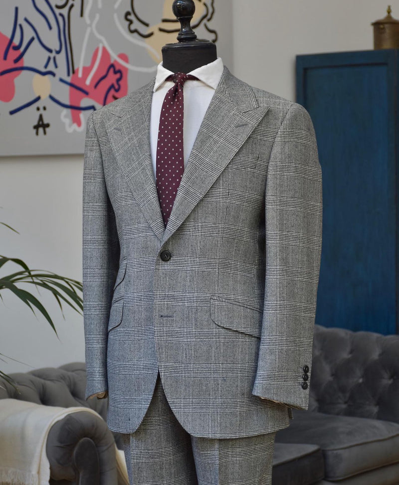 Gray Plaid Single breasted Suit