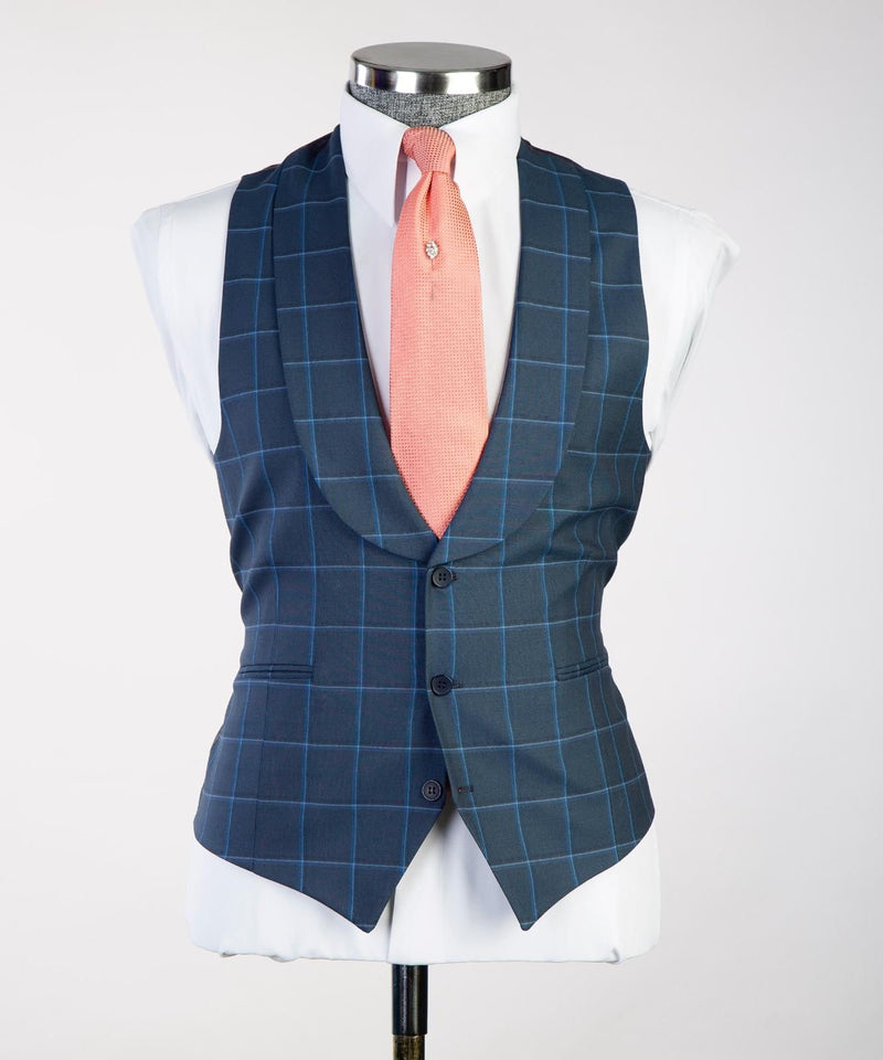 Men’s Blue Plaid Business Suit