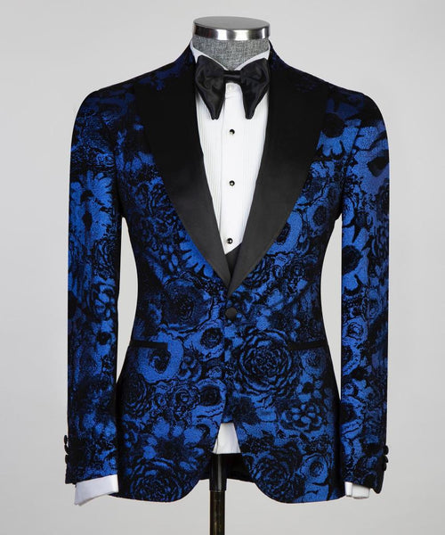 Men’s Blue Flowered Tuxedo Suit