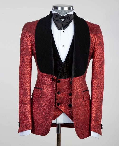 3 pieces Red Tuxedo suit