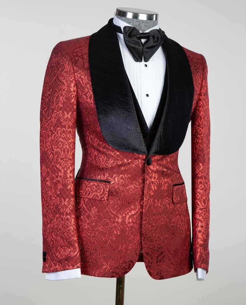 3 pieces Red Tuxedo suit