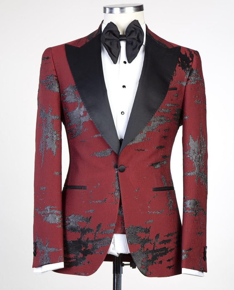 3 pieces Red Tuxedo on fire suit