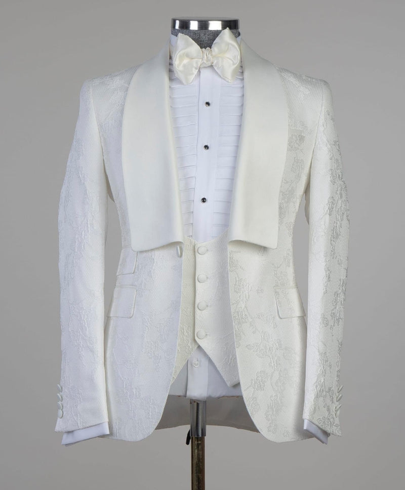 3 pieces Ivory Tuxedo suit