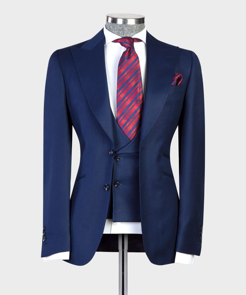 3 pieces Plaid Navy Blue Suit