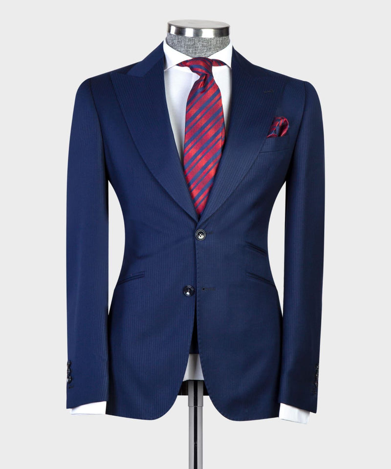 3 pieces Plaid Navy Blue Suit