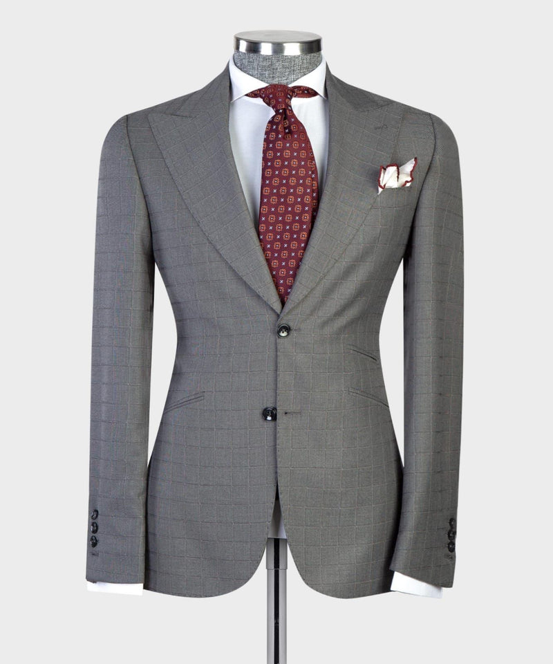 3 pieces Men’s Grey Plaid Suit