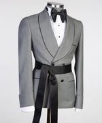 Men’s Grey Belted Tuxedo Suit