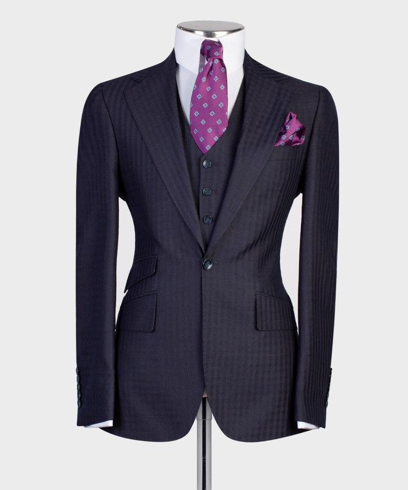 Three pieces Strip Navy Blue Suit