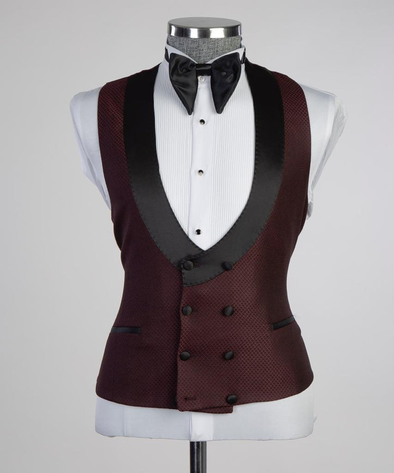 Three pieces Red Wine Tuxedo Suit