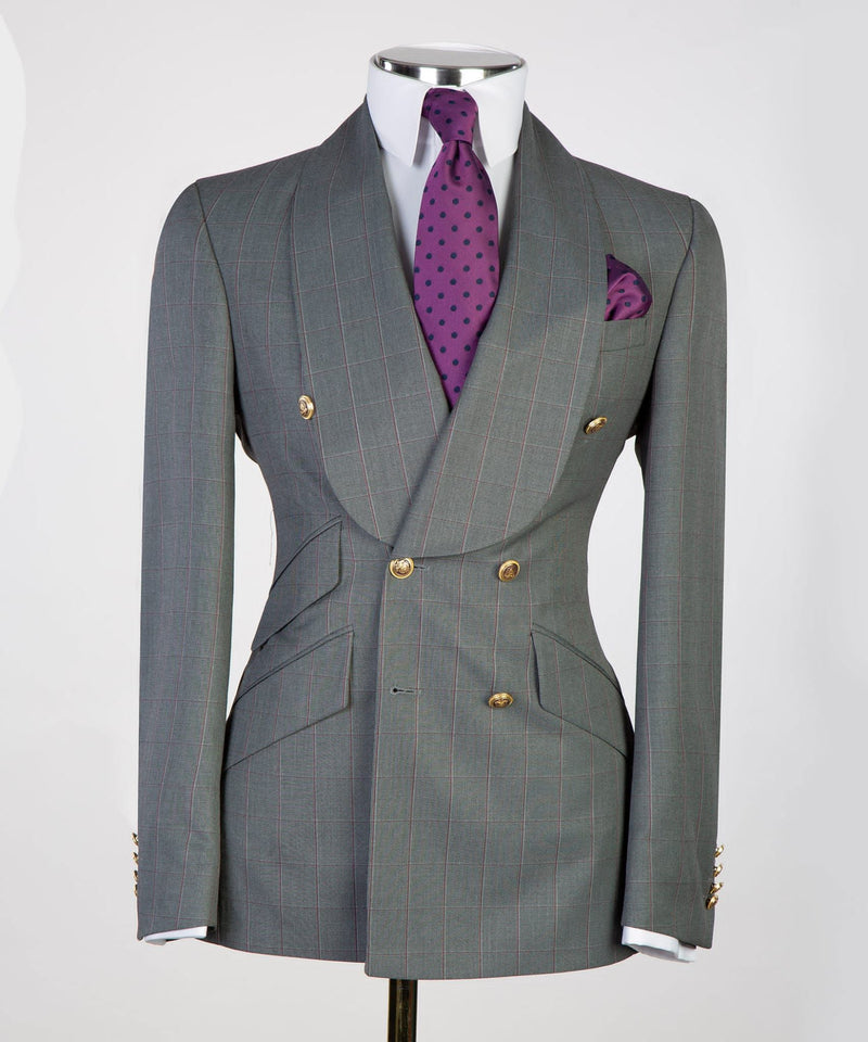 Gray Plaid Double breasted Suit