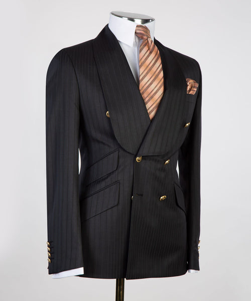 Mens Black Stripped Double Breasted Suit