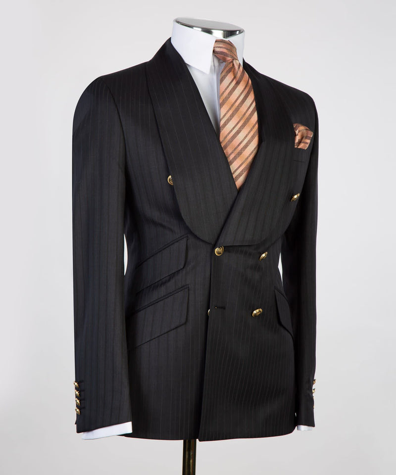 Mens Black Stripped Double Breasted Suit