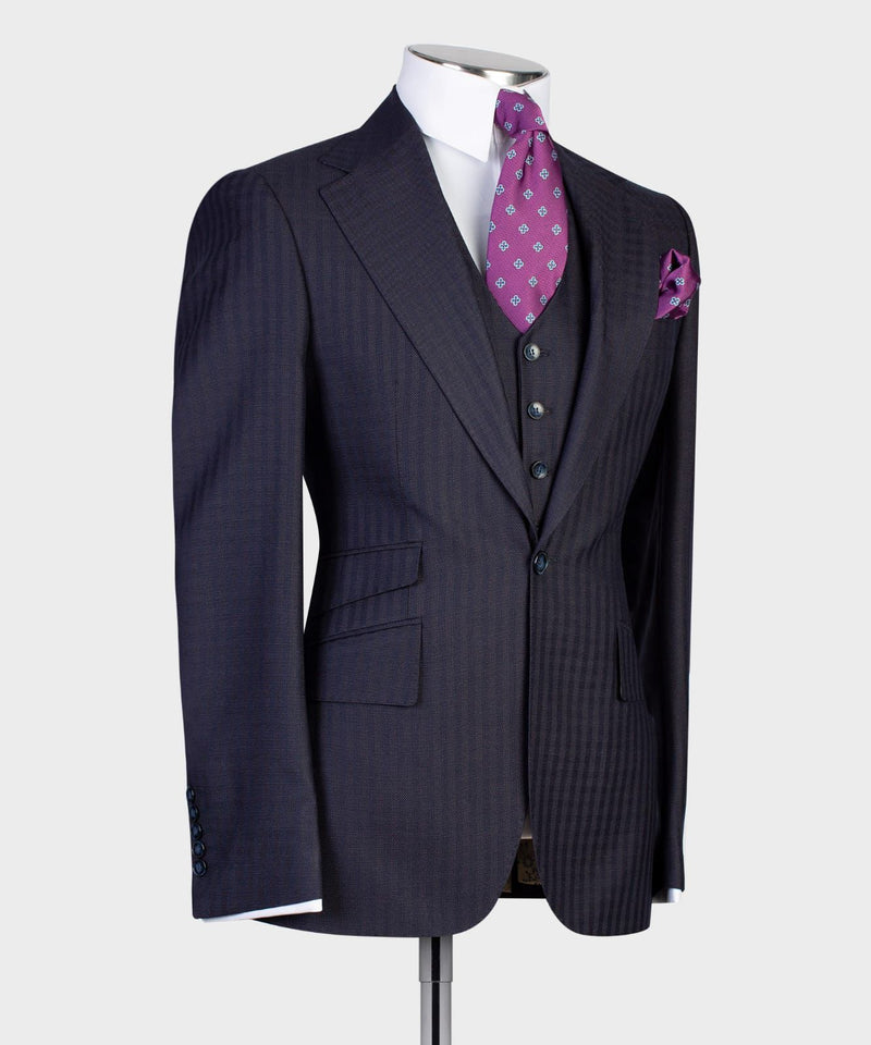 Three pieces Strip Navy Blue Suit