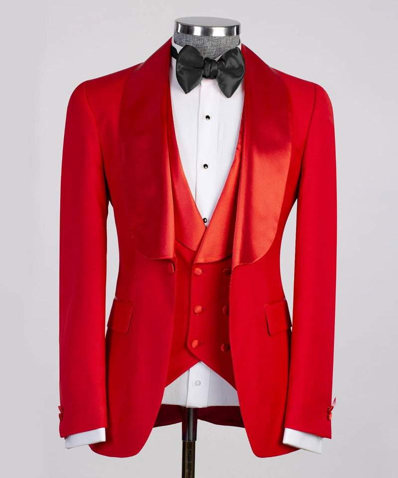 Three pieces Red Tuxedo Suit