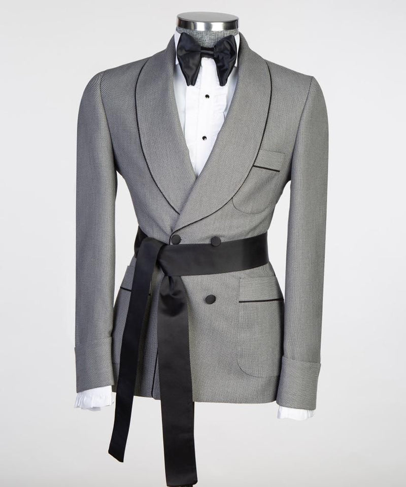 Men’s Grey Belted Tuxedo Suit