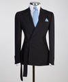 Men’s Black Belted striped Suit