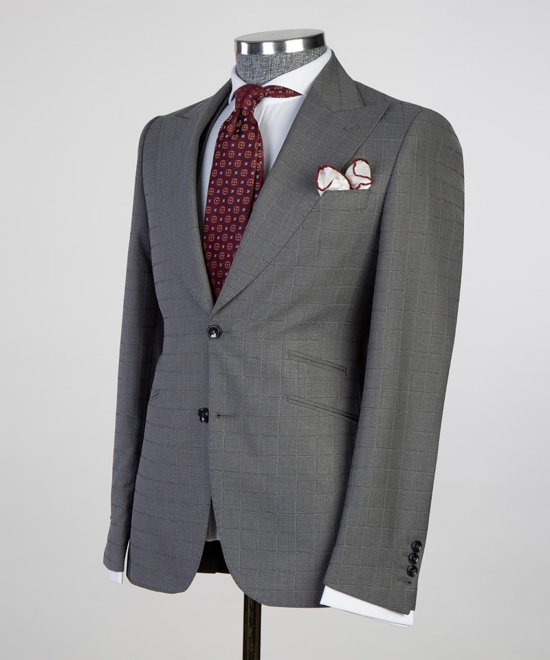 3 pieces Men’s Grey Plaid Suit