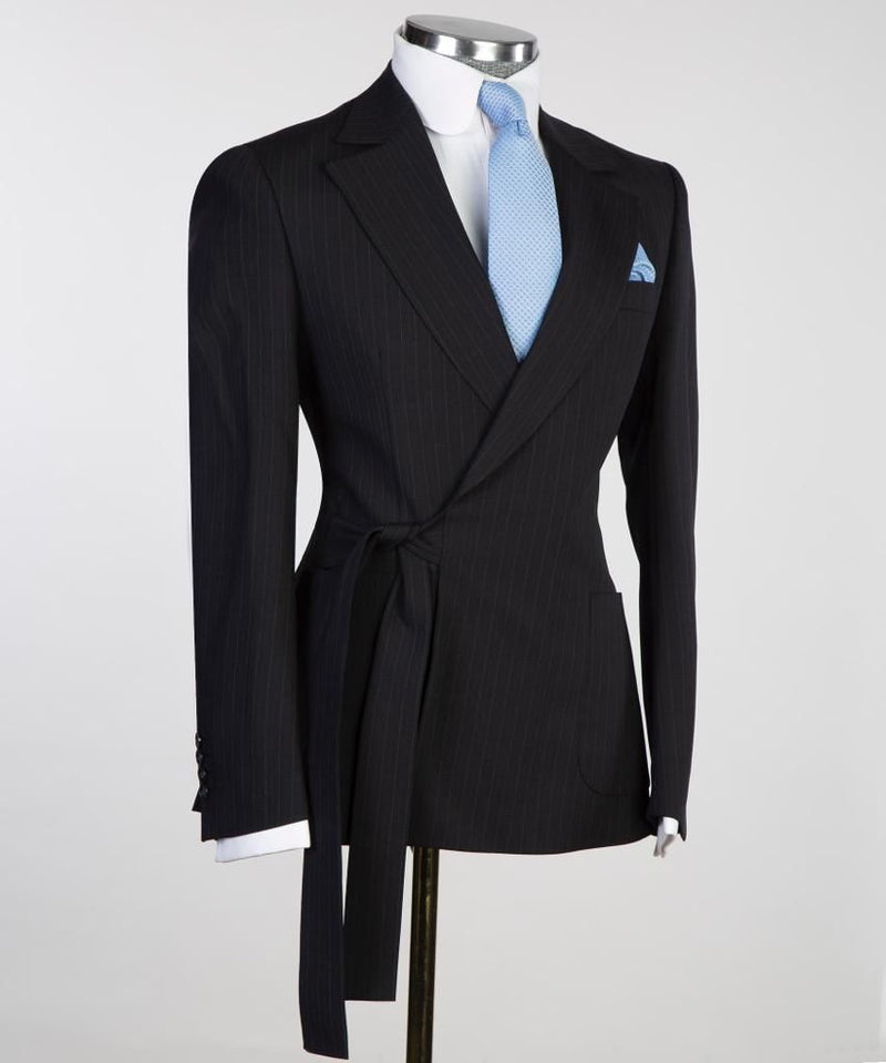 Men’s Black Belted striped Suit